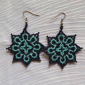 Handmade Huichol Blue Beaded Earrings